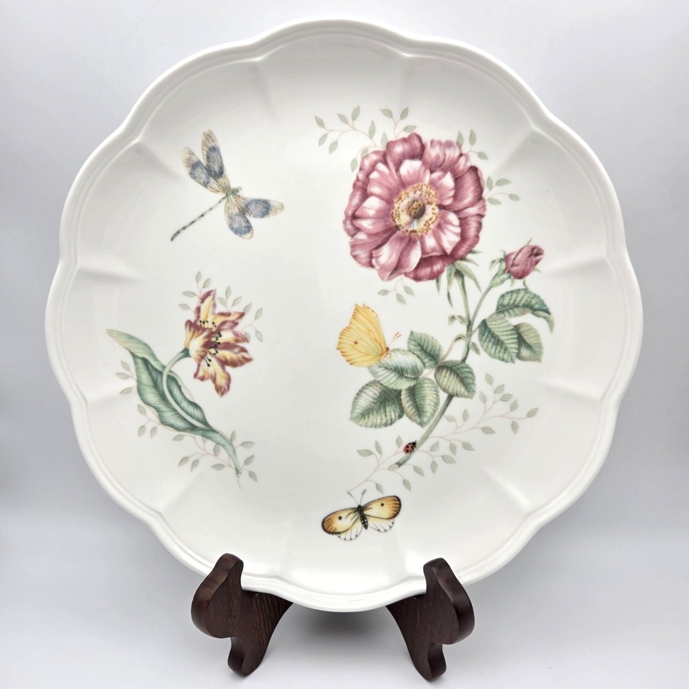 Set of 2 Lenox Butterfly Meadow Dragonfly 11" Dinner Plates Botanical Floral